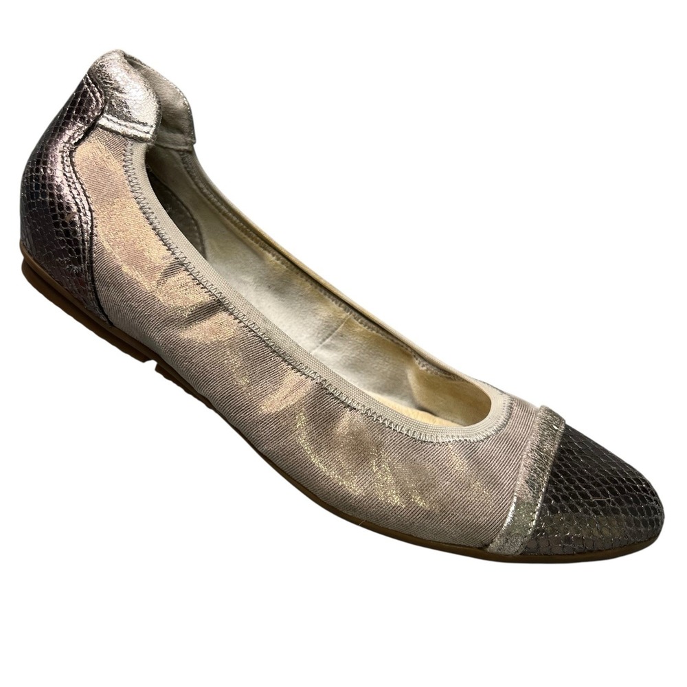 Tamaris Ballet Flats Womens EU 37 US 6.5 Greige Gray Metallic Slip On Shoes